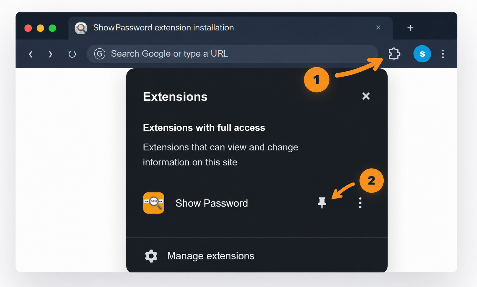 Pin Show Password extension in Chrome